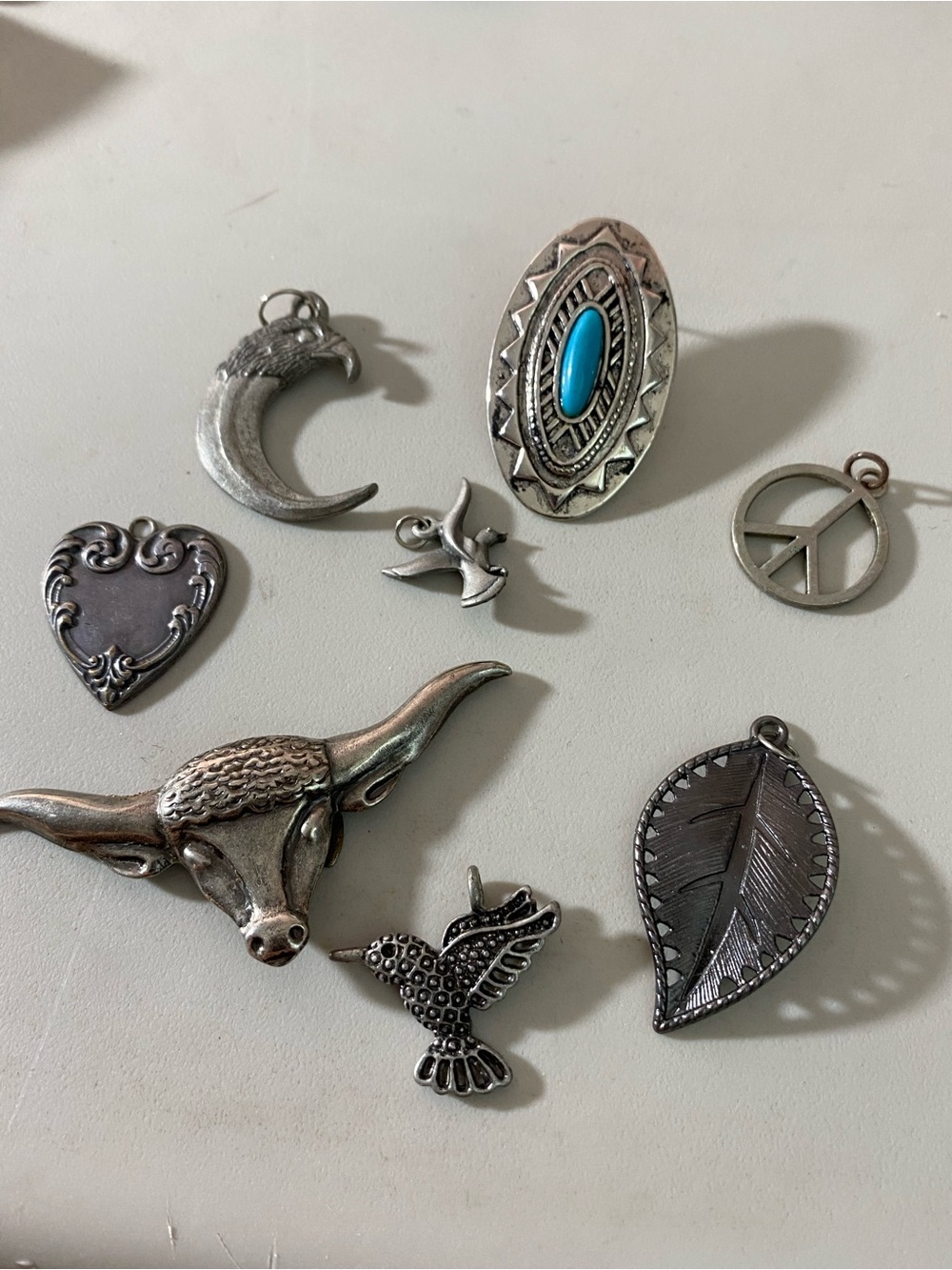 Mixed Silver-Tone Charms Lot with Turquoise Accent